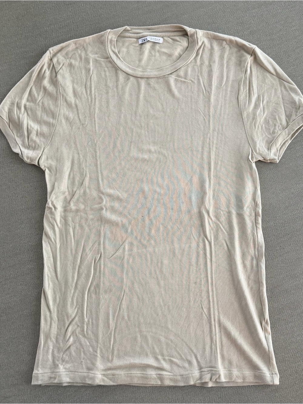 Zara Men’s Beige Crewneck Ribbed Tee Sz.M